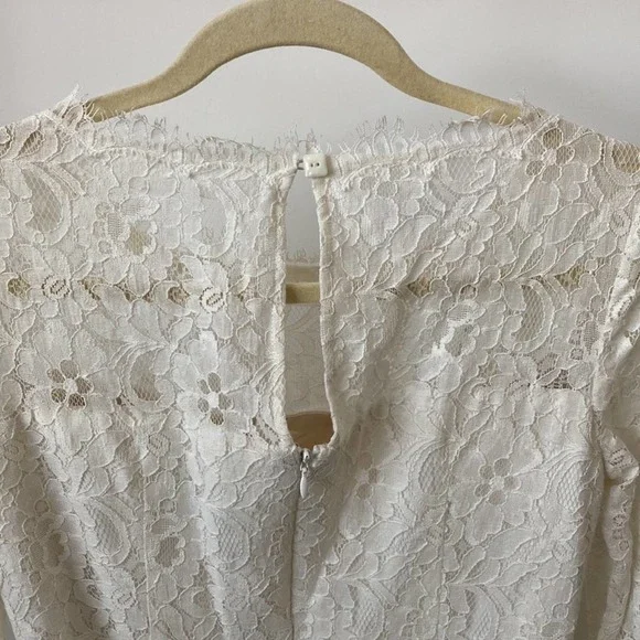 Nue by Shani Ivory Long Sleeve Floral Lace Sheath Dress Size: 2